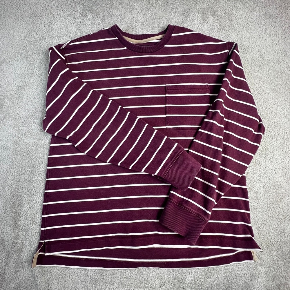 Banana Republic Mens Large Burgundy White Striped Long‎ Sleeve Pocket T-Shirt